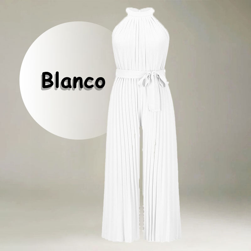 Women’s Sleeveless Ice Silk Pleated Wide-Leg Jumpsuit