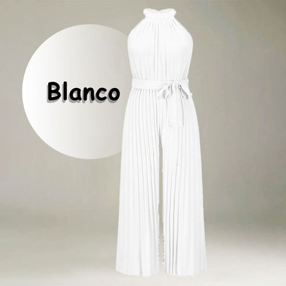 Women’s Sleeveless Ice Silk Pleated Wide-Leg Jumpsuit