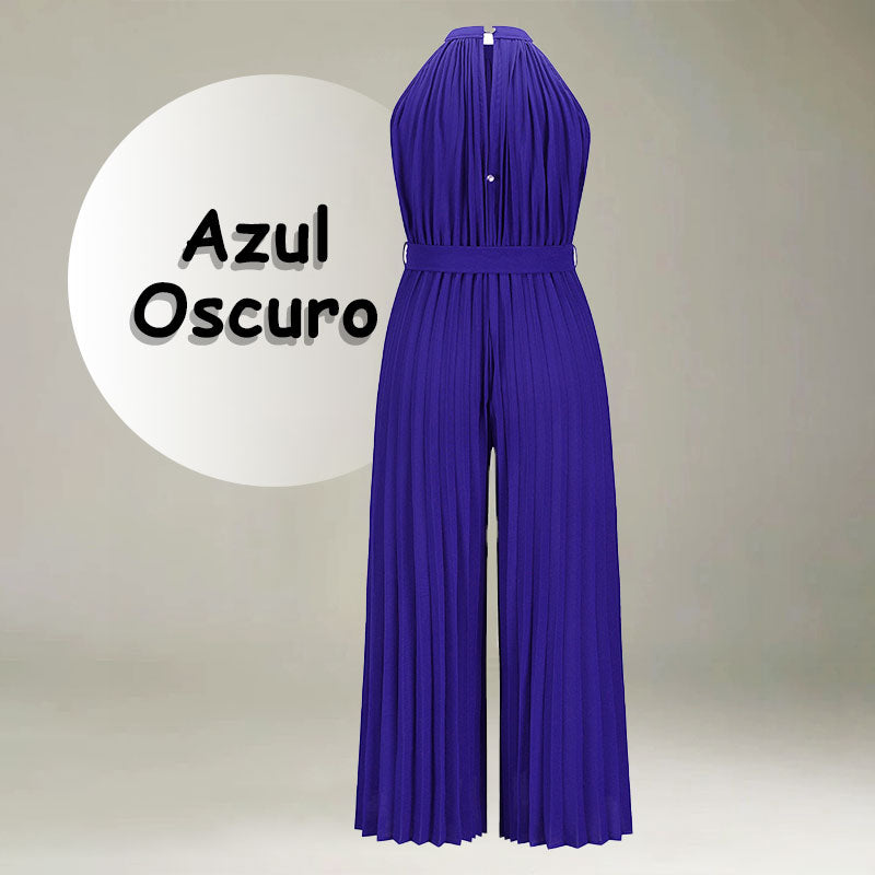 Women’s Sleeveless Ice Silk Pleated Wide-Leg Jumpsuit