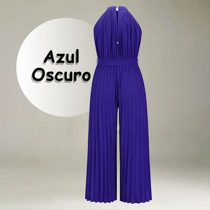 Women’s Sleeveless Ice Silk Pleated Wide-Leg Jumpsuit