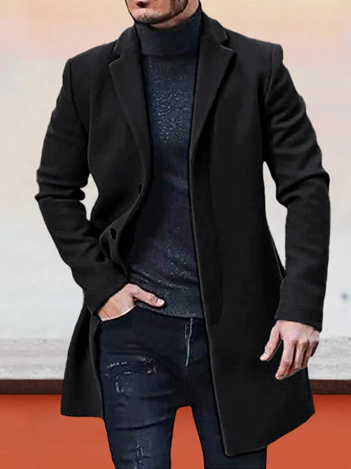 Men's Single-Row Buckle Solid Color Jacket