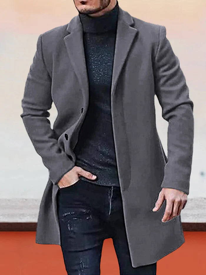 Men's Single-Row Buckle Solid Color Jacket