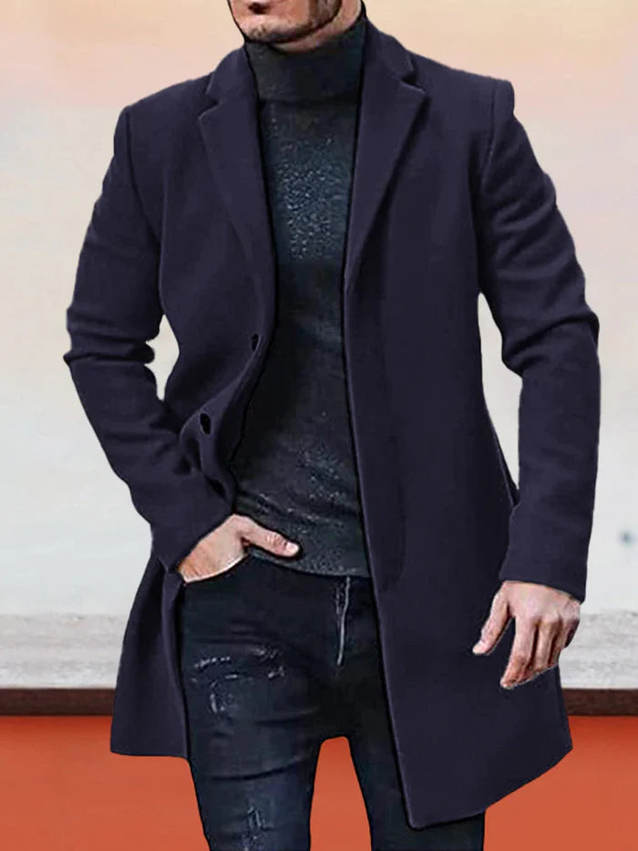 Men's Single-Row Buckle Solid Color Jacket