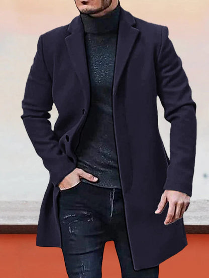 Men's Single-Row Buckle Solid Color Jacket
