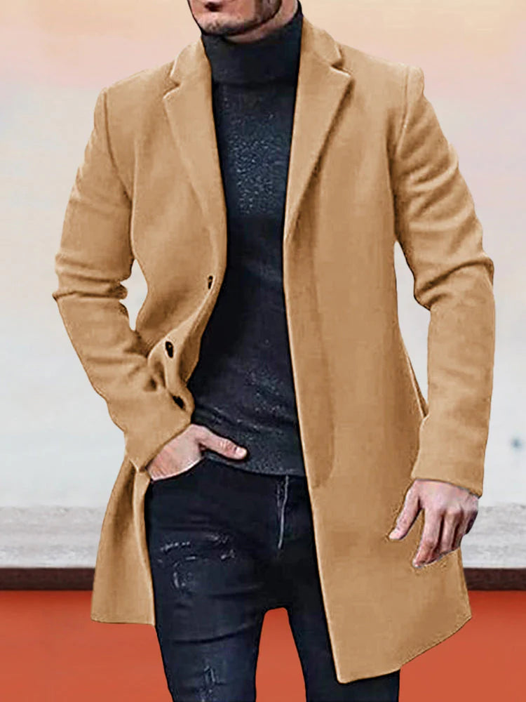 Men's Single-Row Buckle Solid Color Jacket