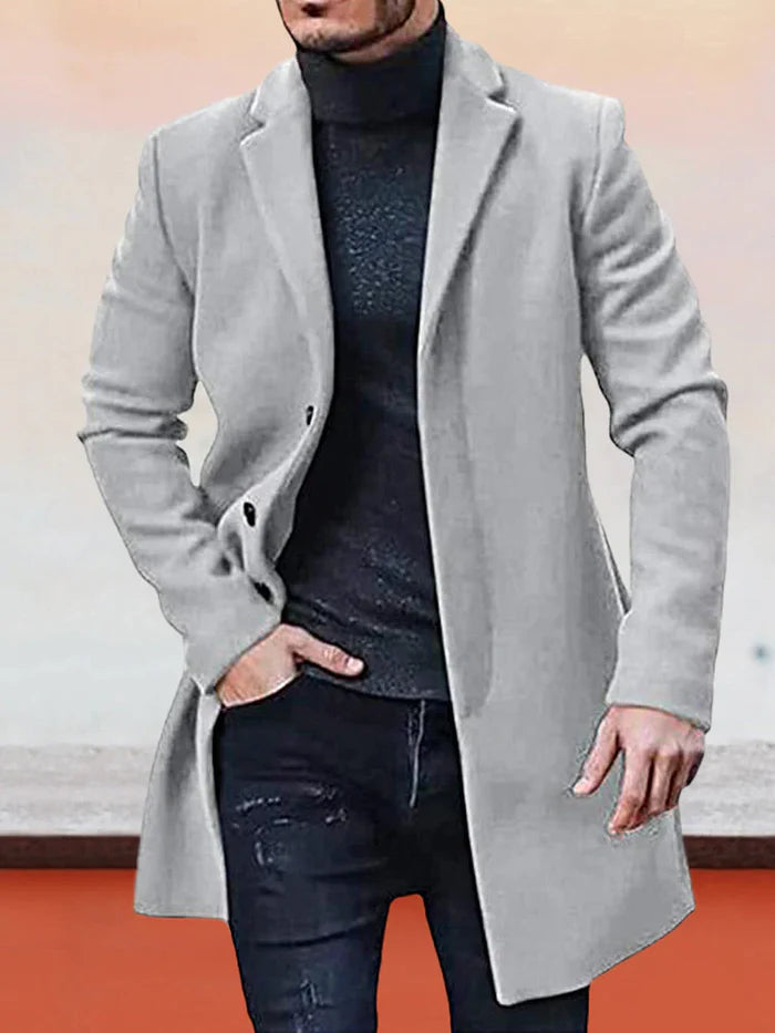 Men's Single-Row Buckle Solid Color Jacket