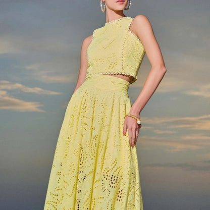 2-Piece Set – Cut-Out Sleeveless Top and Flowing Skirt