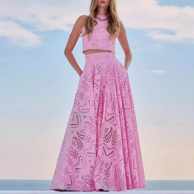 2-Piece Set – Cut-Out Sleeveless Top and Flowing Skirt