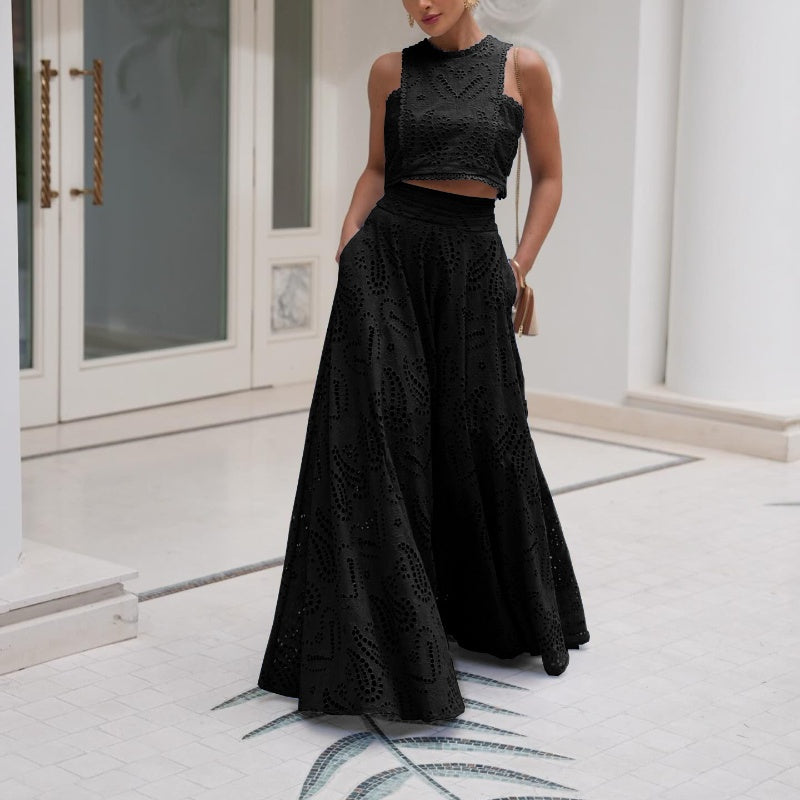 2-Piece Set – Cut-Out Sleeveless Top and Flowing Skirt