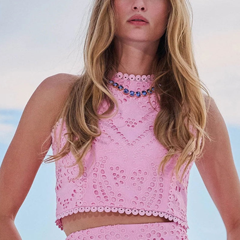 2-Piece Set – Cut-Out Sleeveless Top and Flowing Skirt