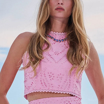 2-Piece Set – Cut-Out Sleeveless Top and Flowing Skirt