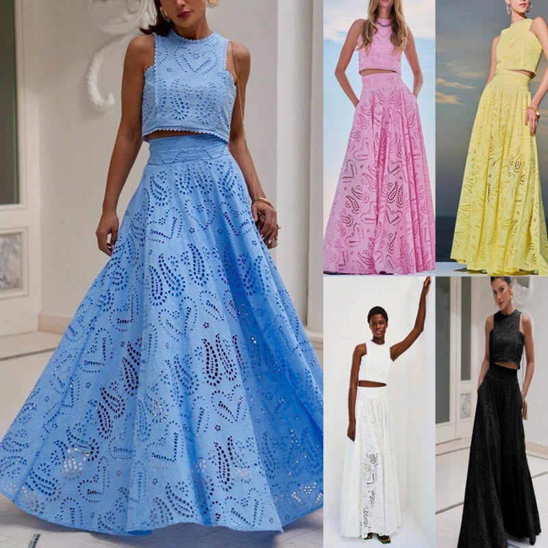 2-Piece Set – Cut-Out Sleeveless Top and Flowing Skirt