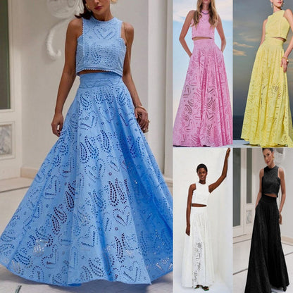 2-Piece Set – Cut-Out Sleeveless Top and Flowing Skirt