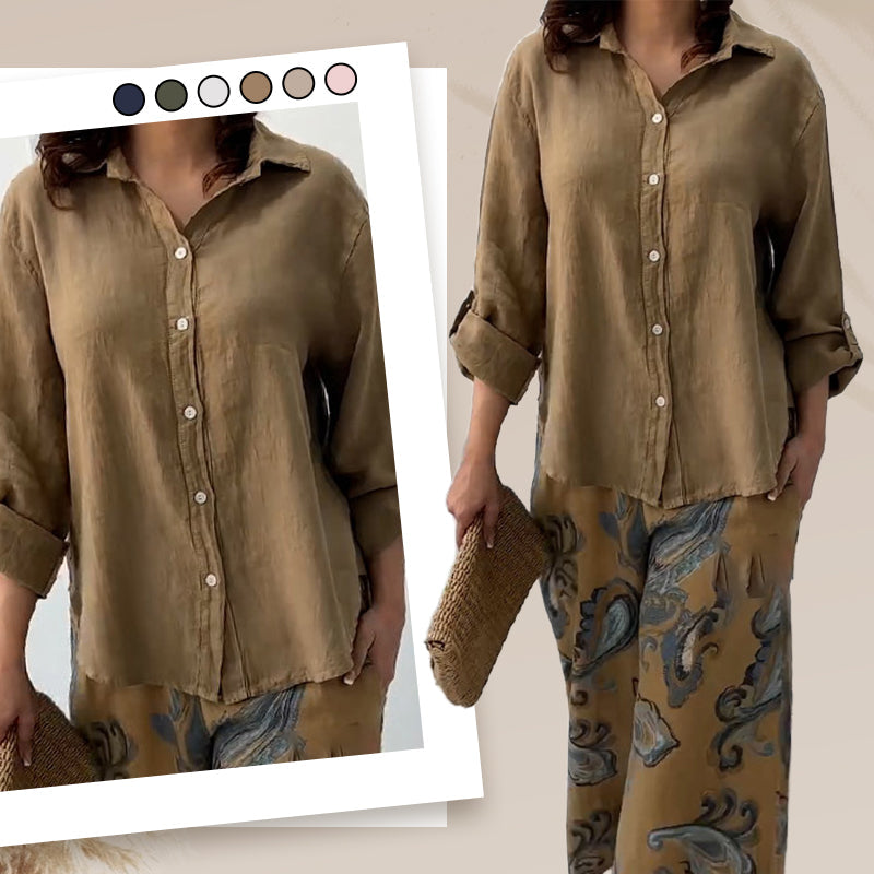 Women's set: Loose cardigan top and high-waisted pants