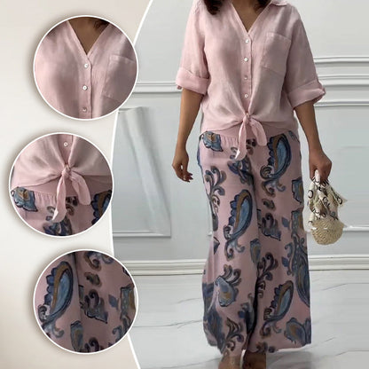 Women's set: Loose cardigan top and high-waisted pants