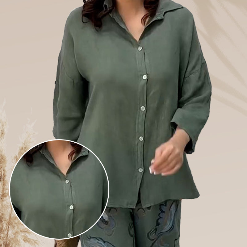 Women's set: Loose cardigan top and high-waisted pants