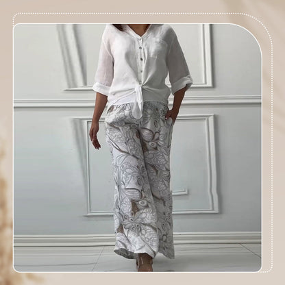 Women's set: Loose cardigan top and high-waisted pants