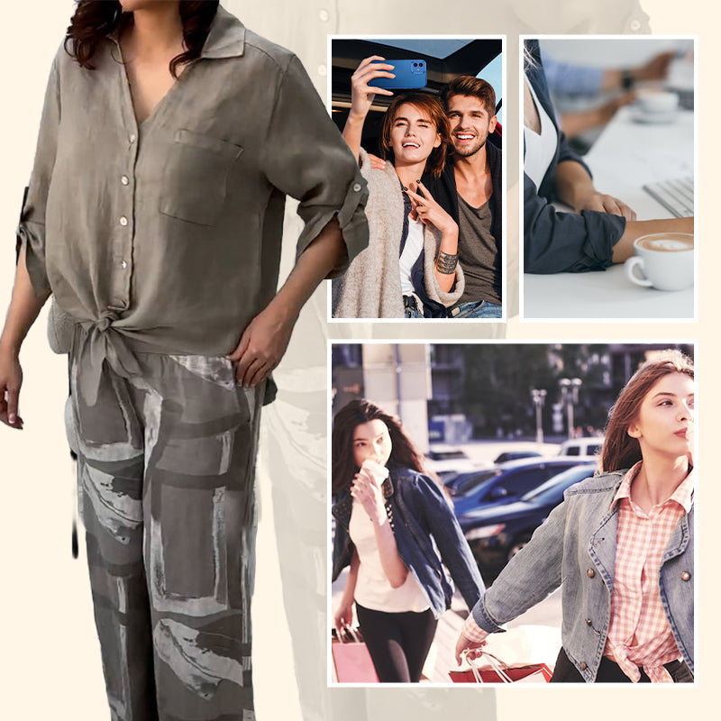 Women's set: Loose cardigan top and high-waisted pants