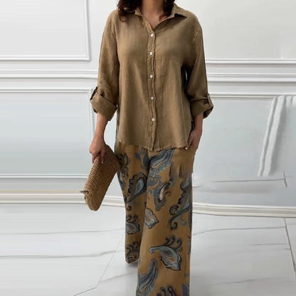 Women's set: Loose cardigan top and high-waisted pants