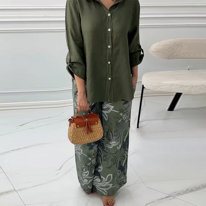 Women's set: Loose cardigan top and high-waisted pants
