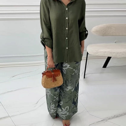 Women's set: Loose cardigan top and high-waisted pants