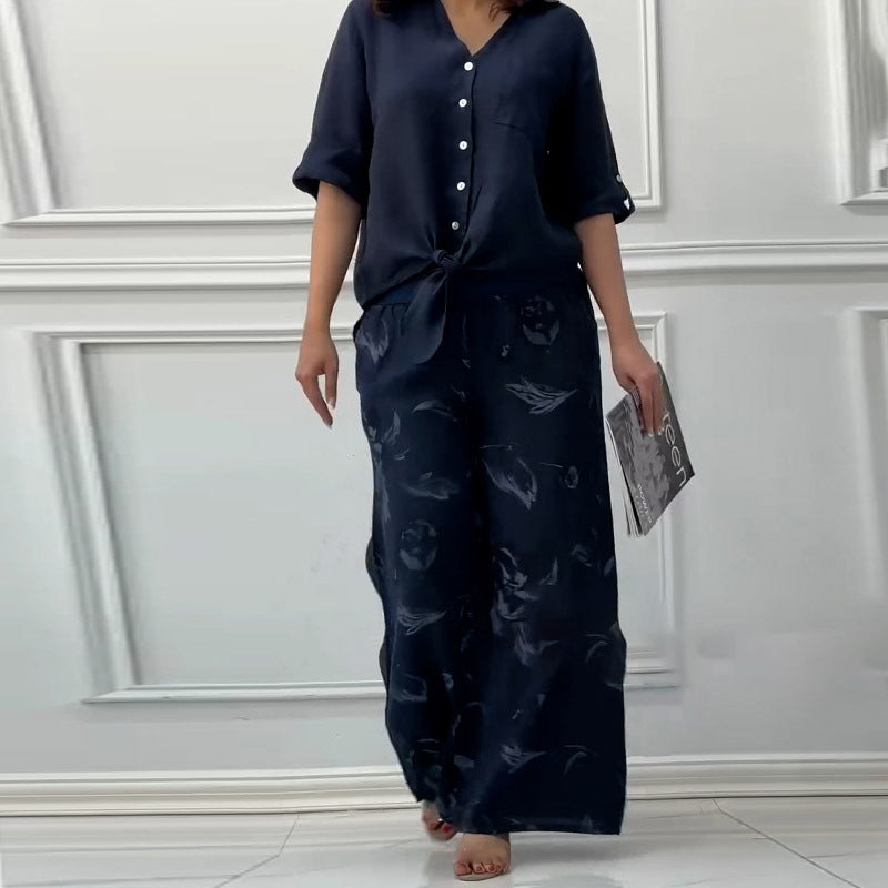Women's set: Loose cardigan top and high-waisted pants