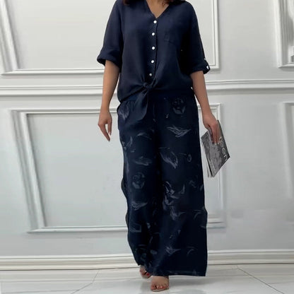 Women's set: Loose cardigan top and high-waisted pants