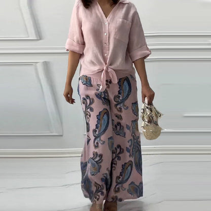 Women's set: Loose cardigan top and high-waisted pants