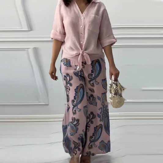 Women's set: Loose cardigan top and high-waisted pants