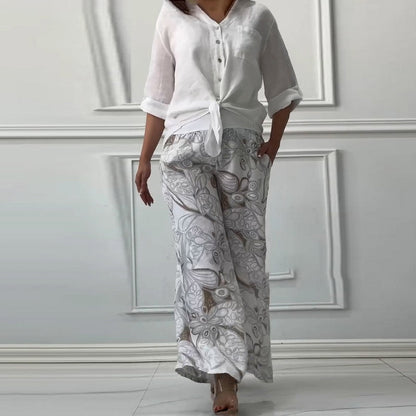 Women's set: Loose cardigan top and high-waisted pants