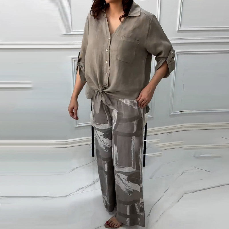 Women's set: Loose cardigan top and high-waisted pants