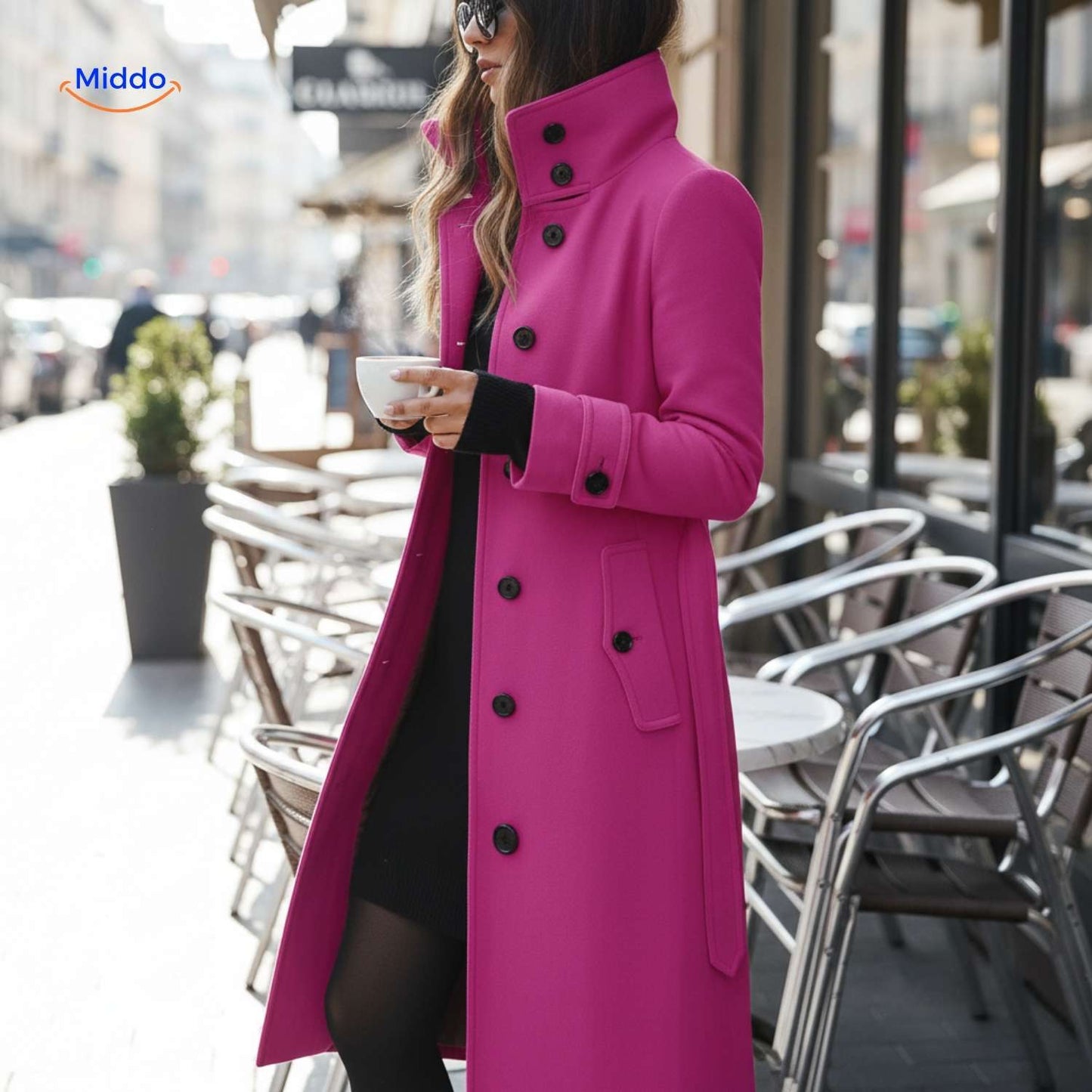 Jyara™ Coat | Elegant coat with button closure for women
